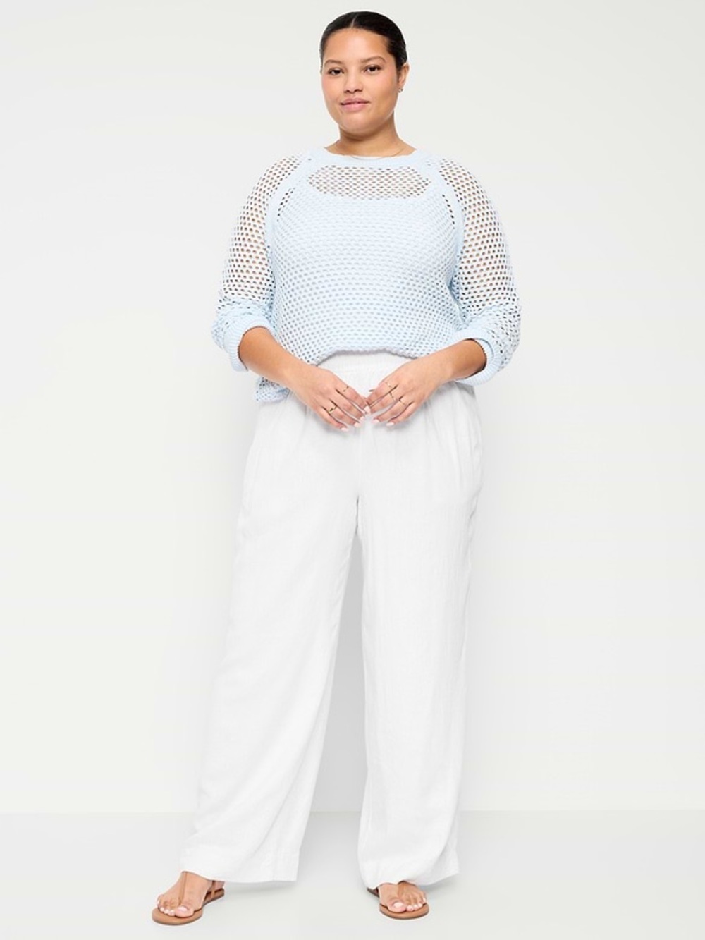 Old Navy White High-Waisted Linen-Blend Wide-Leg Pants Size XXL